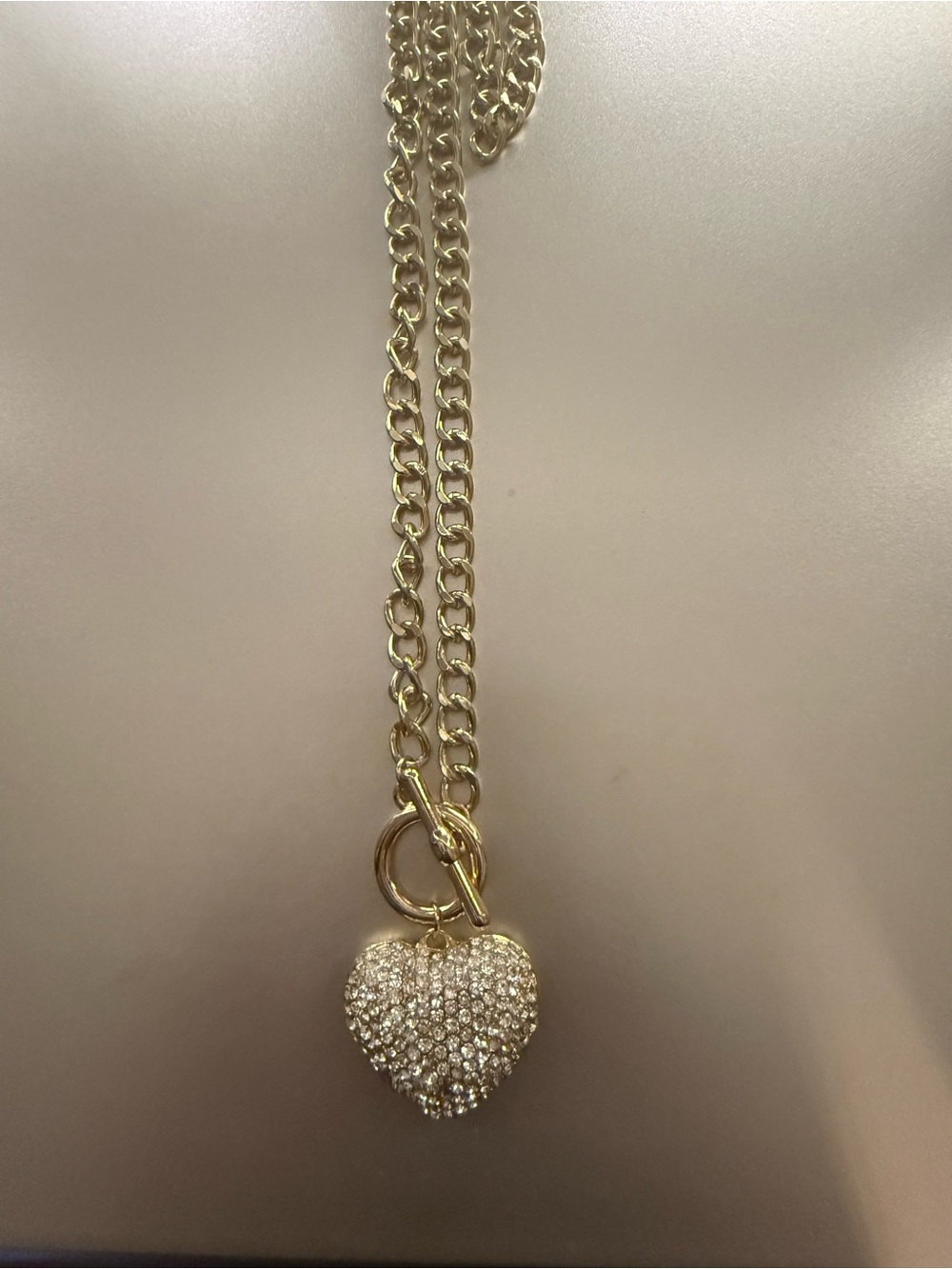 Gold Heart Pendant Necklace with Crystal Accent Charm
